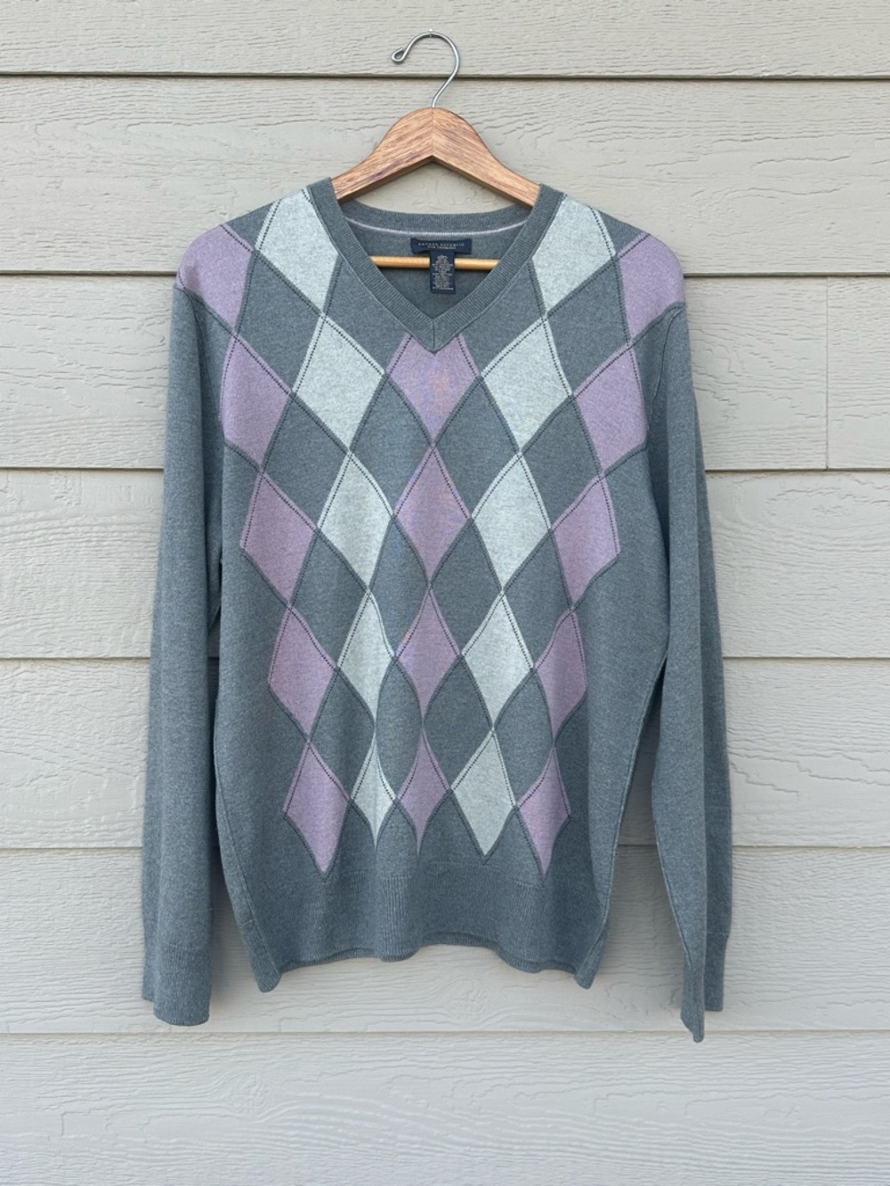 Banana Republic Silk Cashmere Argyle Sweater Men’s L Preppy Ralph Lauren Style